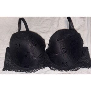 Black Lace Detail Full‎ Figure Push-up Balconette Underwire Bra, 40D